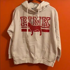 PINK white/red and rhinestone sweatshirt. Size S